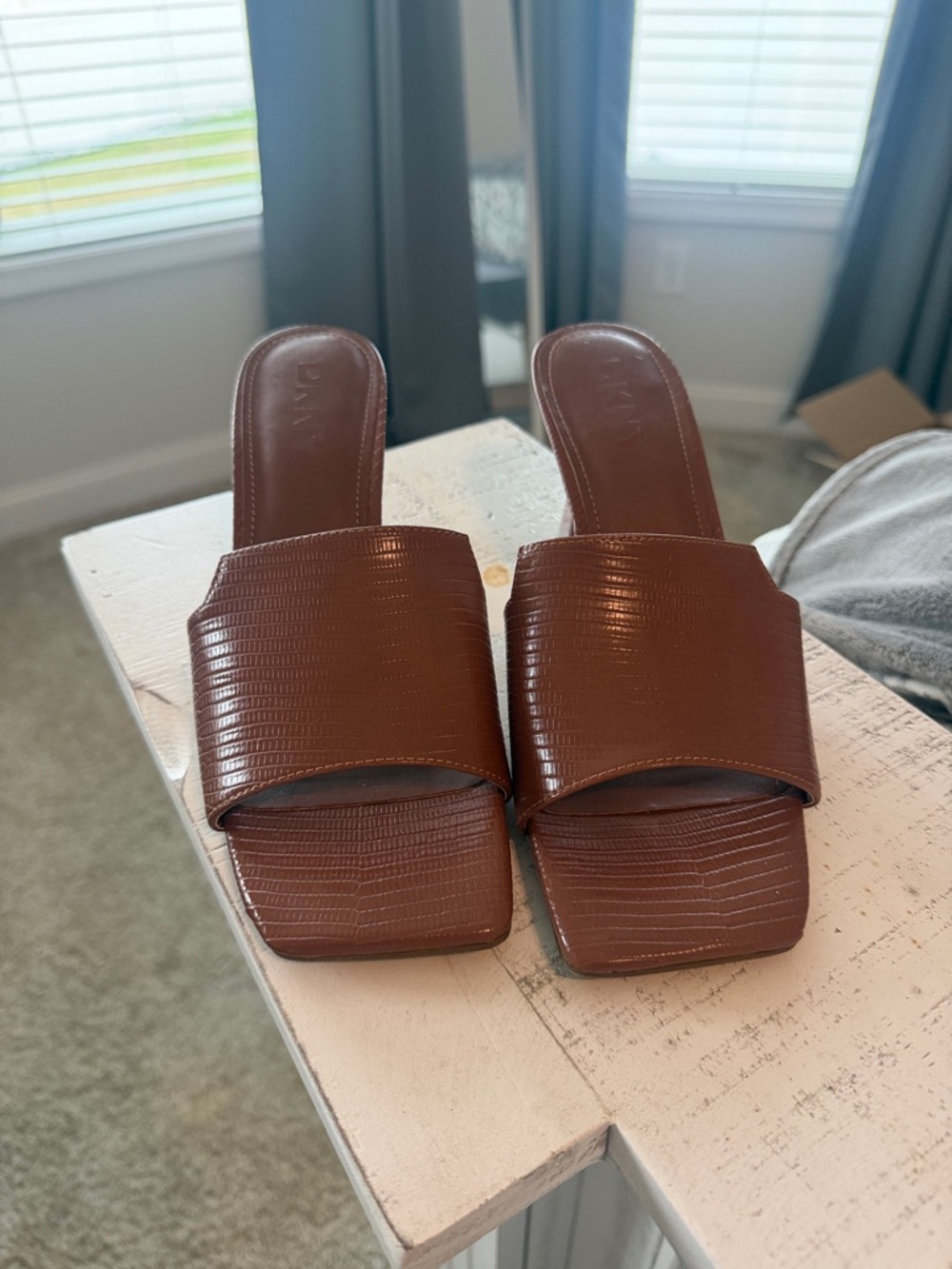 Brown Slide Sandals with Textured Upper - Women DKNY, wore two times
